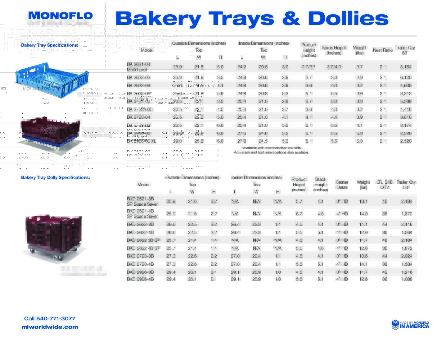 Bakery Trays & Dollies Spec Sheet