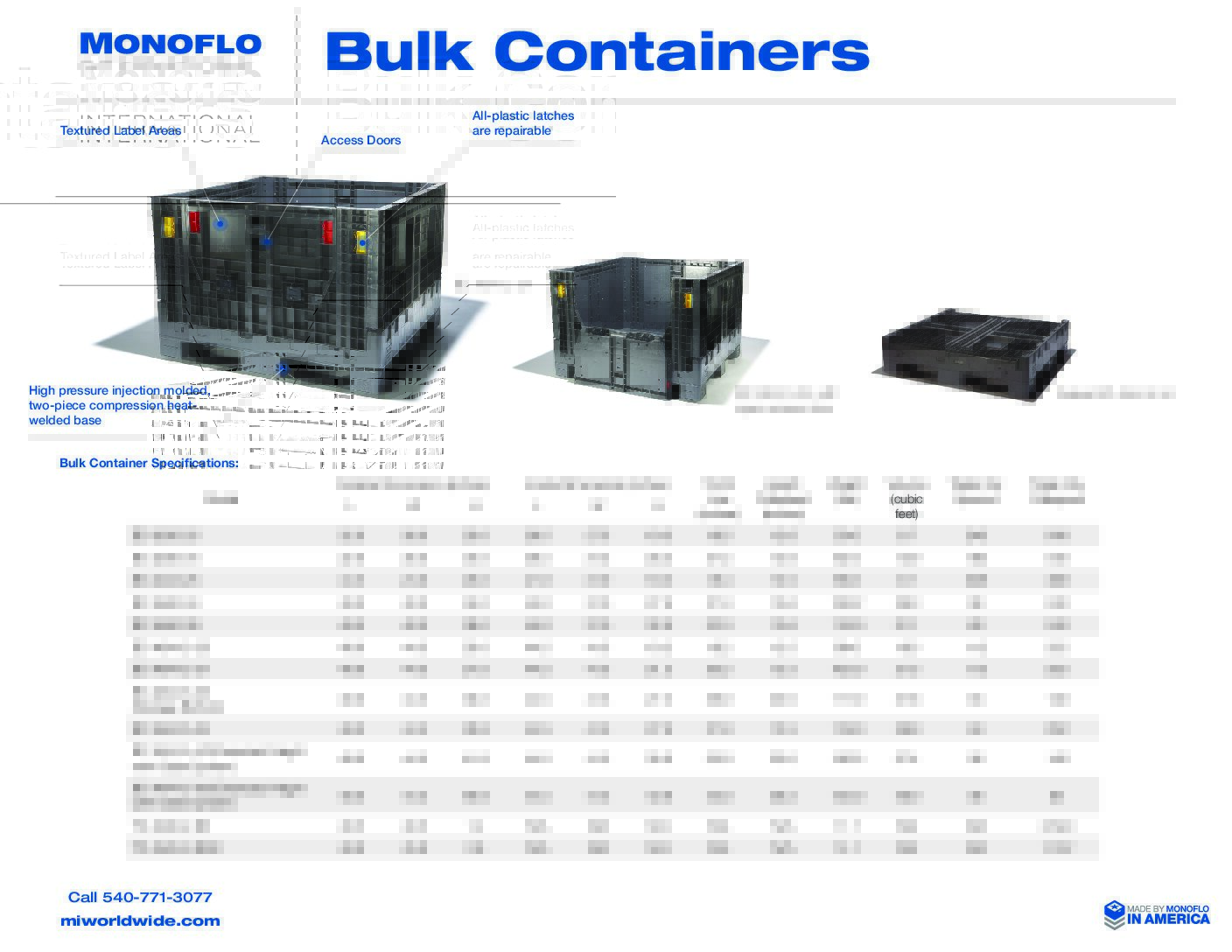 Bulk Containers Spec Sheet