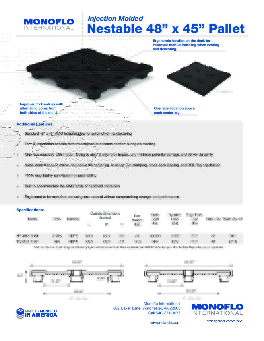Nestable 48” x 45” Pallet Spec Sheet