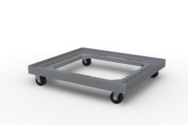 Animation of bakery trays stacking on a dolly.