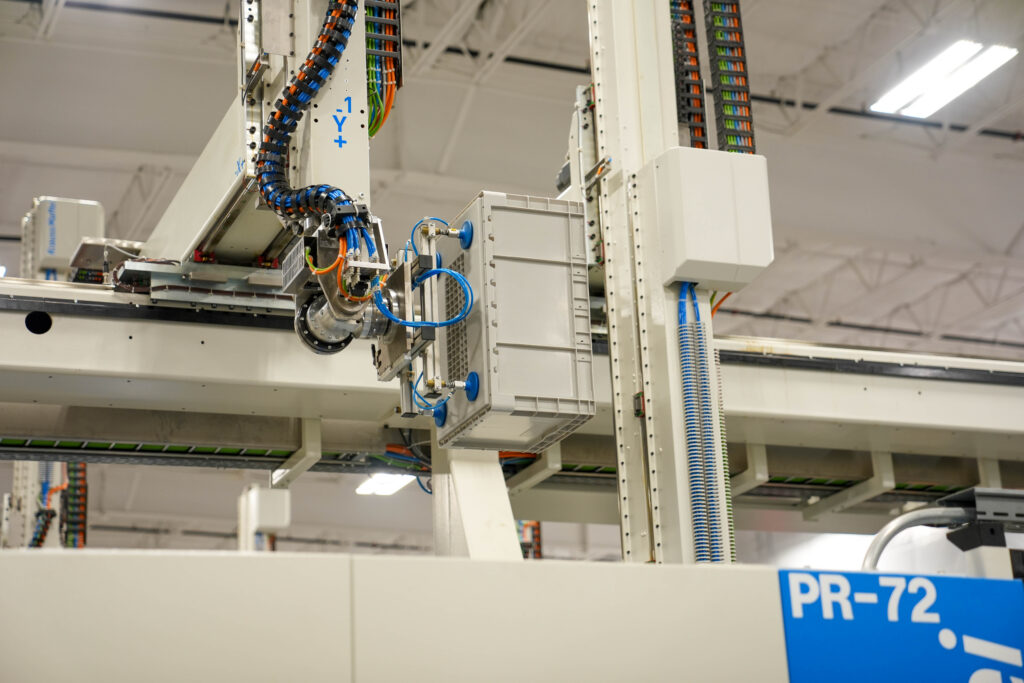 Stack-only container being produced in a warehouse.